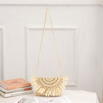 Tajade Woven Papyrus Small Beach Straw Bag
